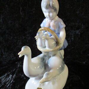 Vintage Golden Crown E & R Western Germany Girl with Ducks & Basket Figurine